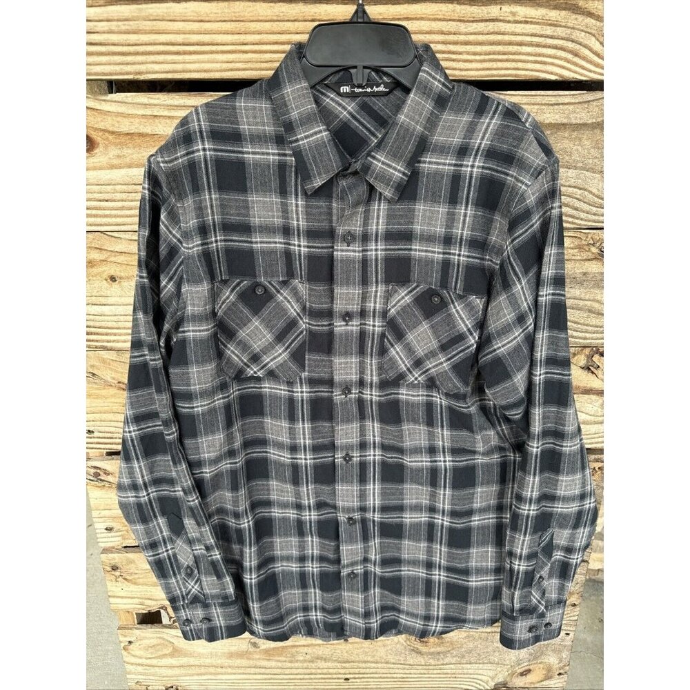 Travis Matthew Shirt Mens MD Black Plaid LS Button Front & Cuffs Soft Poly/Rayon